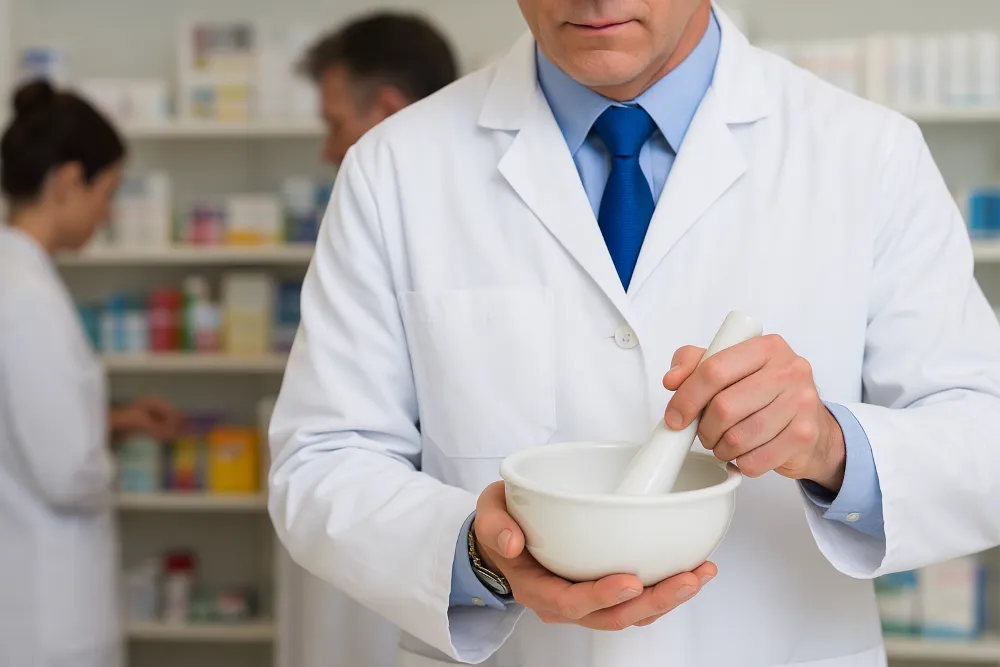 Pharmacist preparing compounded medication