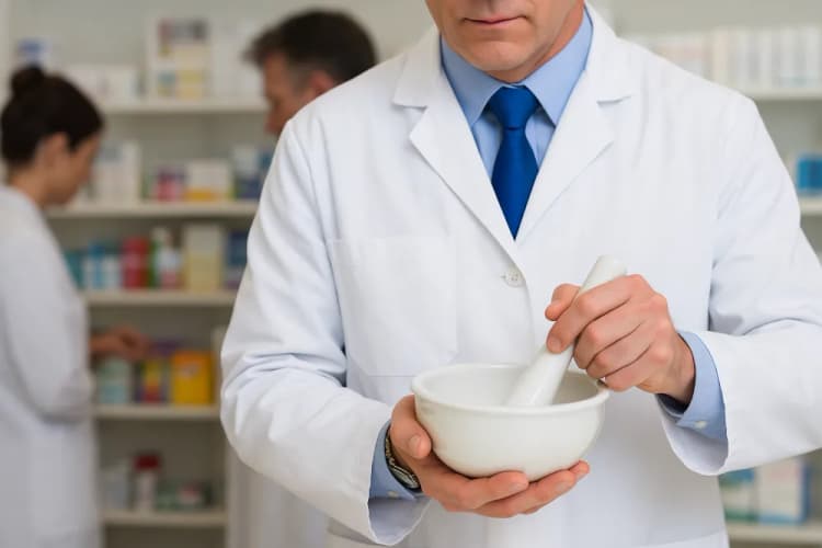 Pharmacist preparing compounded medication